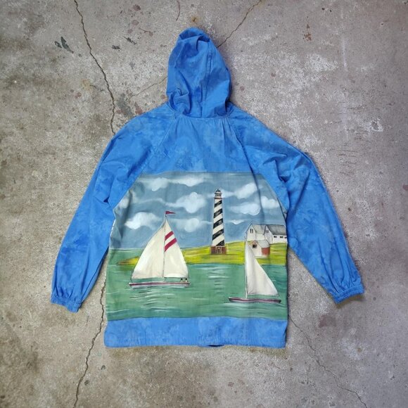 Vintage 90s hand painted canvas poncho jacket women's S - Picture 2 of 4